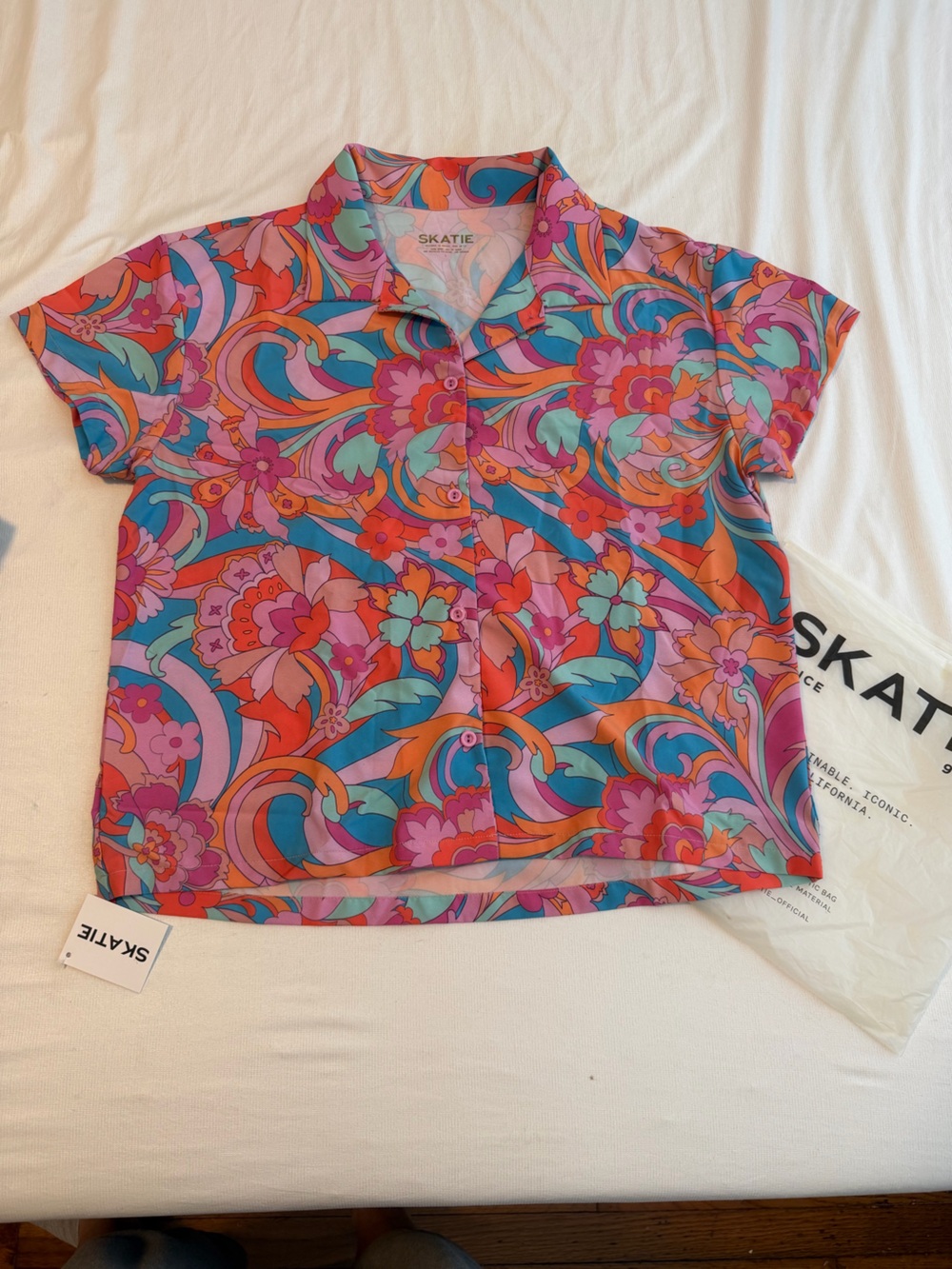Skatie Vibrant Floral Print Button-Down Shirt with Collar